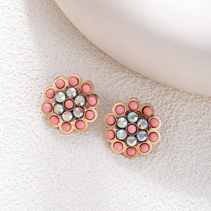 Wholesale Retro ethnic turquoise flower earrings