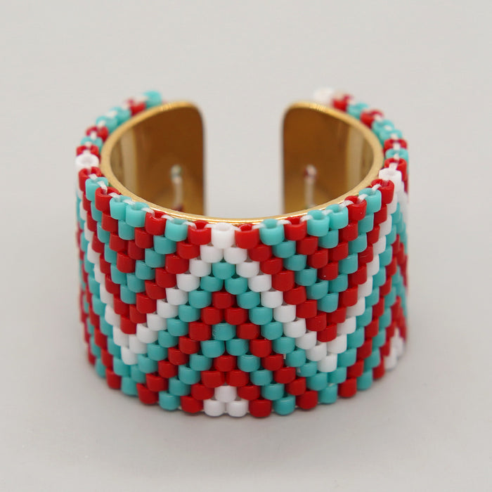 Wholesale Bohemian Rice Beads Hand Woven Stainless Steel Ring JDC-RS-GWL001