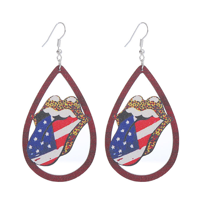 Wholesale American Independence Day Printed Wooden Water Drop Earrings JDC-ES-ChouTteng016