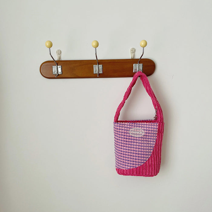 Wholesale Corduroy Children's Bag Fashion Contrast Color Casual Handheld Shoulder Bucket Bag  JDC-HB-YuanDuo006