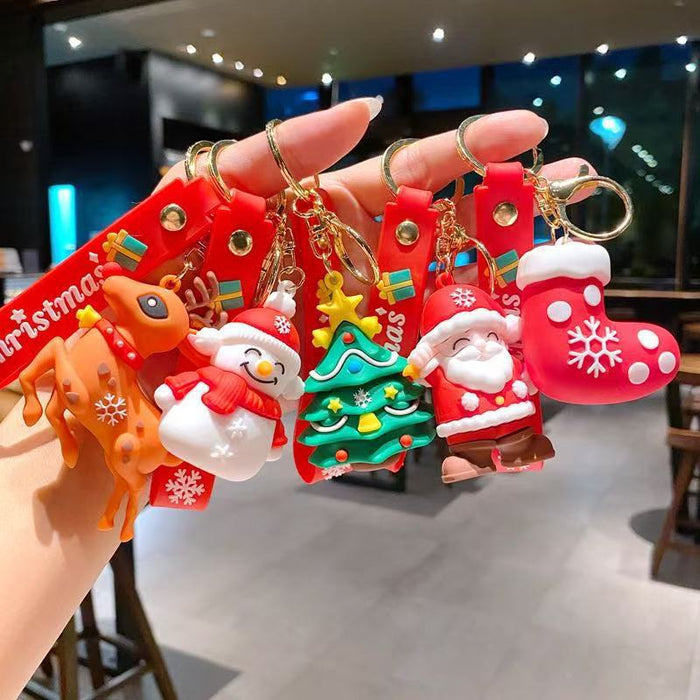 Wholesale PVC Christmas Cartoon Santa Reindeer Keychain Pendant MOQ≥2
