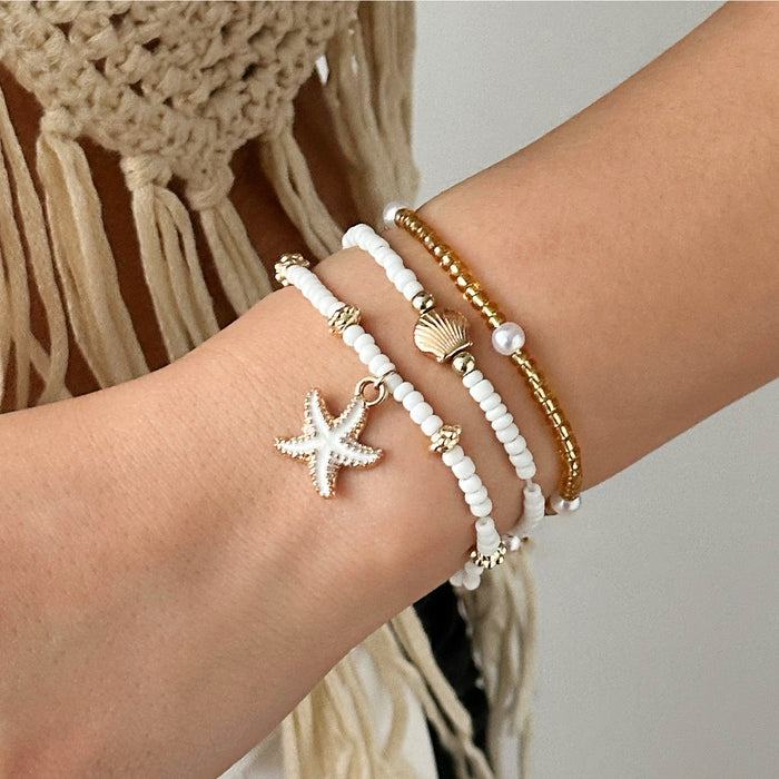 Wholesale New Beach Rice Bead Shell Handmade Versatile Starfish Shell Rice Bead Necklace Foot Chain Set