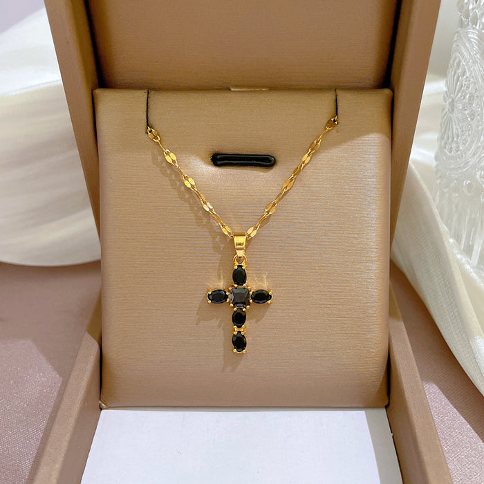 Wholesale Titanium Steel Micro-inlaid Light Luxury Zircon Cross Necklace JDC-NE-LG043