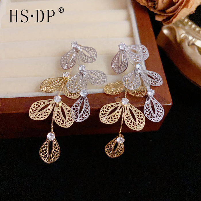 Wholesale Gold and Silver Contrasting Leaf Two-Wear Earrings for Women  Earrings