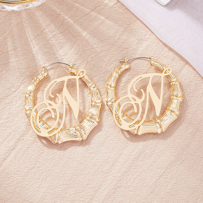 Wholesale Earrings Alloy Bamboo Geometric Letters MOQ≥2 JDC-ES-OuZ004