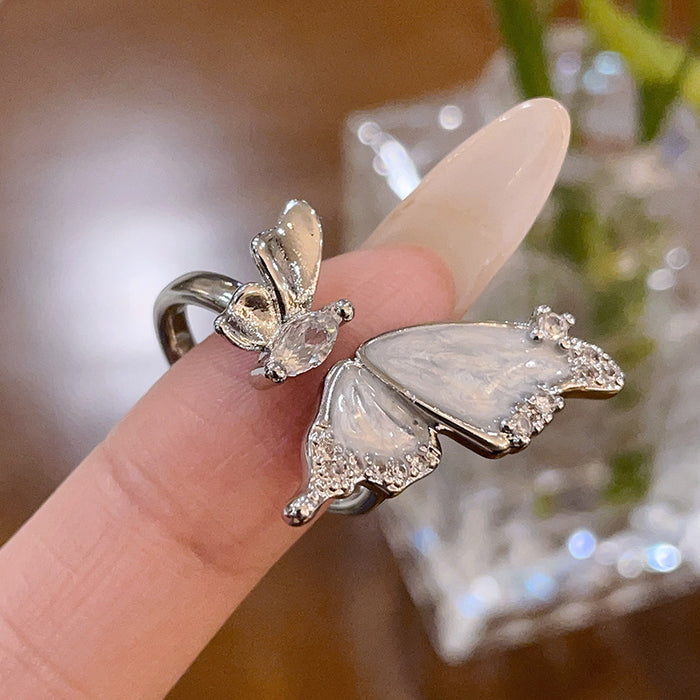 Wholesale Full diamond zircon high-end butterfly heart opening ring, niche design, personality