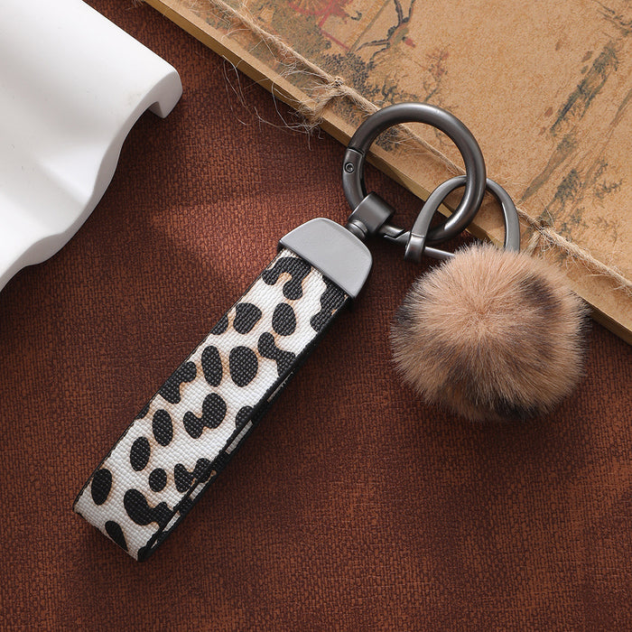 Wholesale Leopard Print Creative Leather Fur Ball Keychain JDC-KC-YiTian010