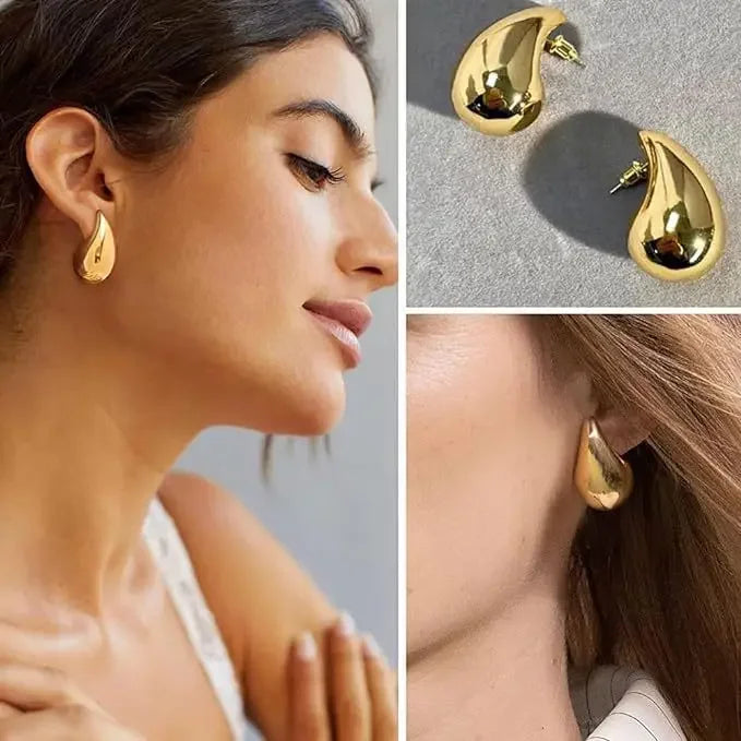 Wholesale Stainless steel hollow water droplet earrings with high-end feel and gold-plated surface for simplicity