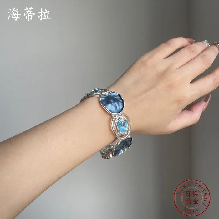 Wholesale Color Painted Oil Rose Elastic Bracelet Geometric Hollow Rose  All-match Bracelet