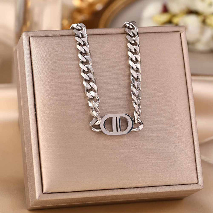 Wholesale Micro-Inlaid Zirconia Silver Titanium Steel Necklace JDC-NE-YinY001