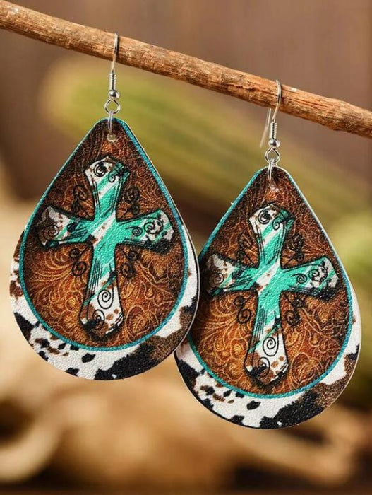 Wholesale Valentine's Day vintage water droplets dairy cross love leather earrings earrings