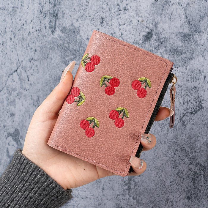 Wholesale Blue Embroidered Fruit Pattern PVC Wallet for Daily Matching MOQ≥3