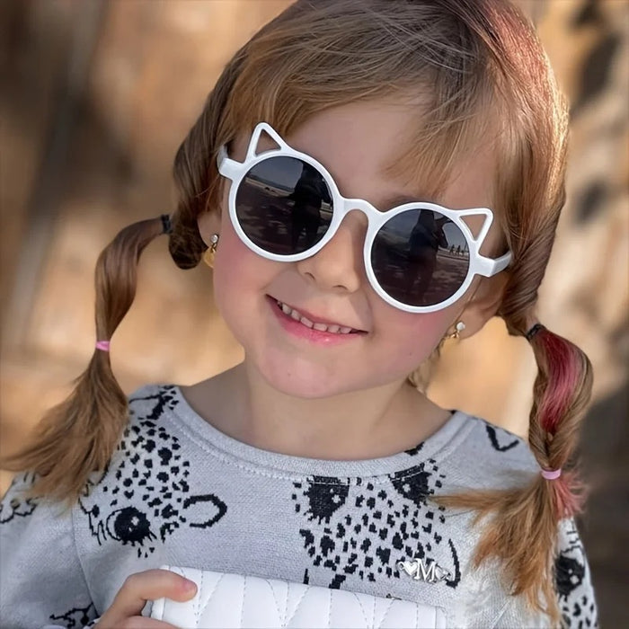 Wholesale Cute Round Frame Cat Ears PC Children's Sunglasses JDC-SG-Fuxin002