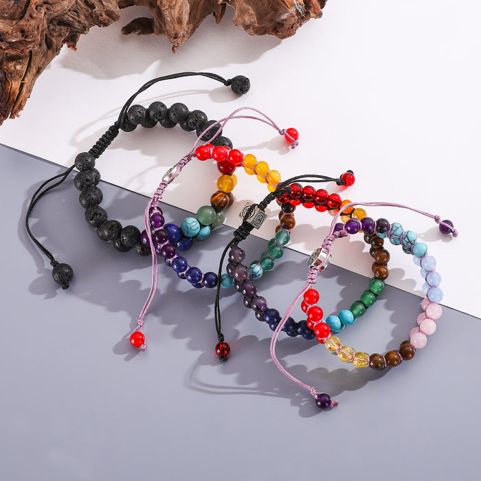 Wholesale Double layered volcanic stone woven adjustable bracelet with hand rope
