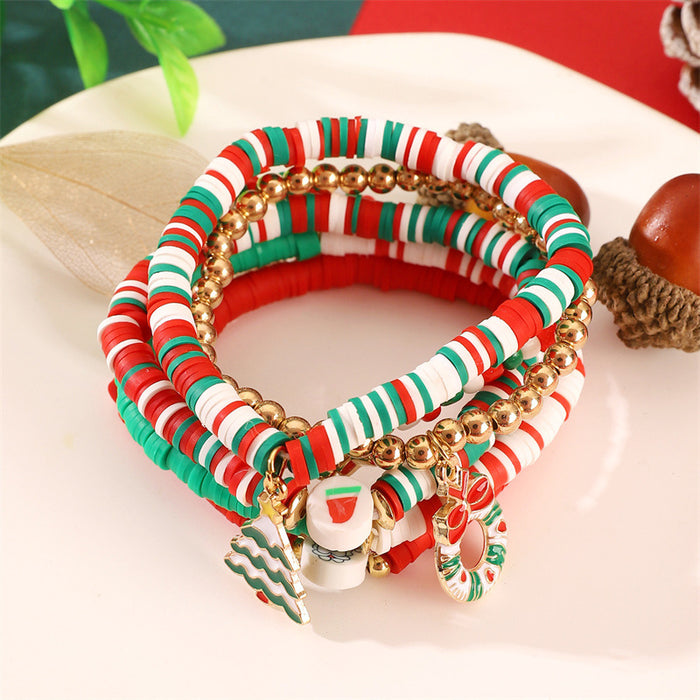 Wholesale Polymer Clay Christmas Bracelet Set Snowflake Santa Design Fashion Accessory Gift