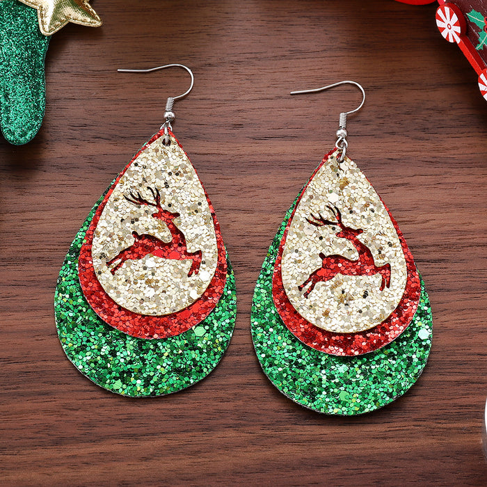 Wholesale Stylish Christmas Leather Pendant Earrings Handmade Square Jewelry Boutique Resale