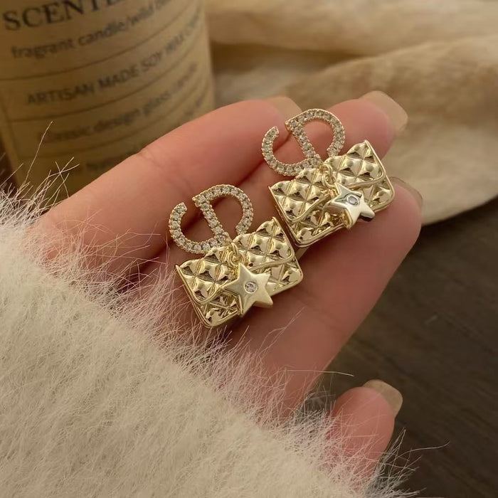 Wholesale Luxury Zircon Letter CD Bag Earrings