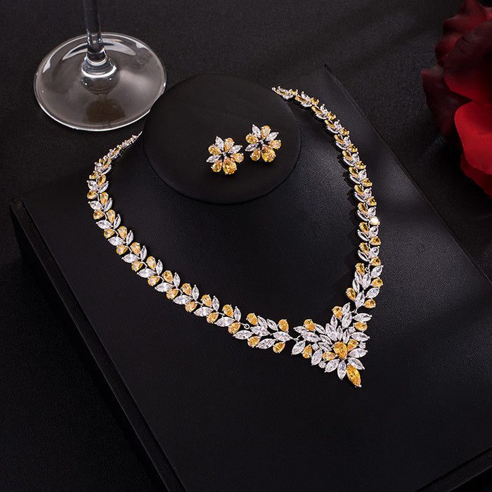 Wholesale Zircon Necklace Earrings Set Chain Accessories Jewelry Women' s Diamond