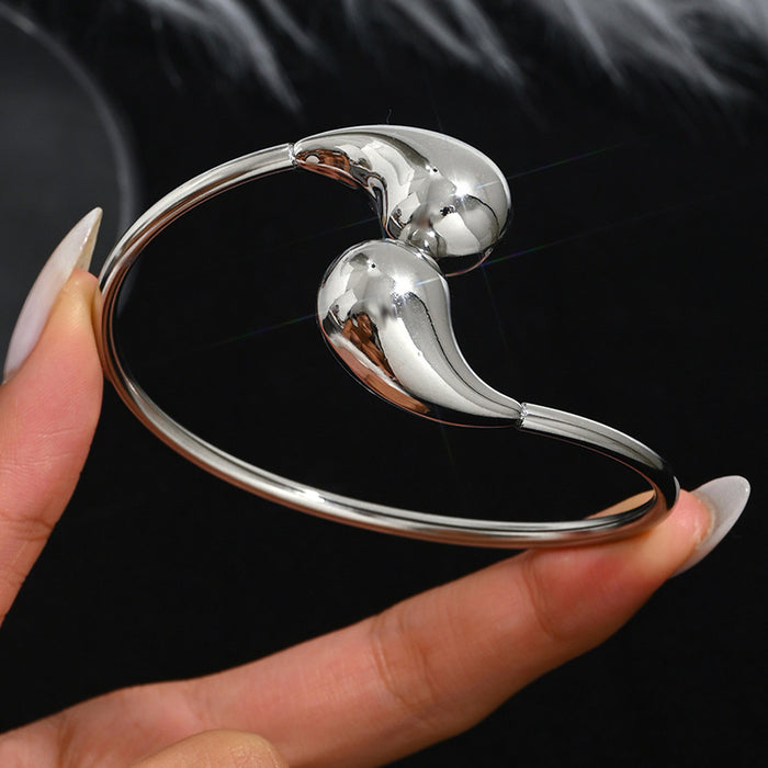 Wholesale Titanium Steel Rhinestone Clover Bangle Bracelet Set Gold And Silver Fashion Jewelry