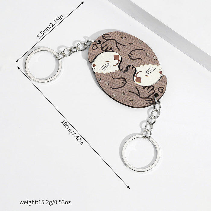 Wholesale Wooden Couple Otter Keychains JDC-KC-HuiWen021