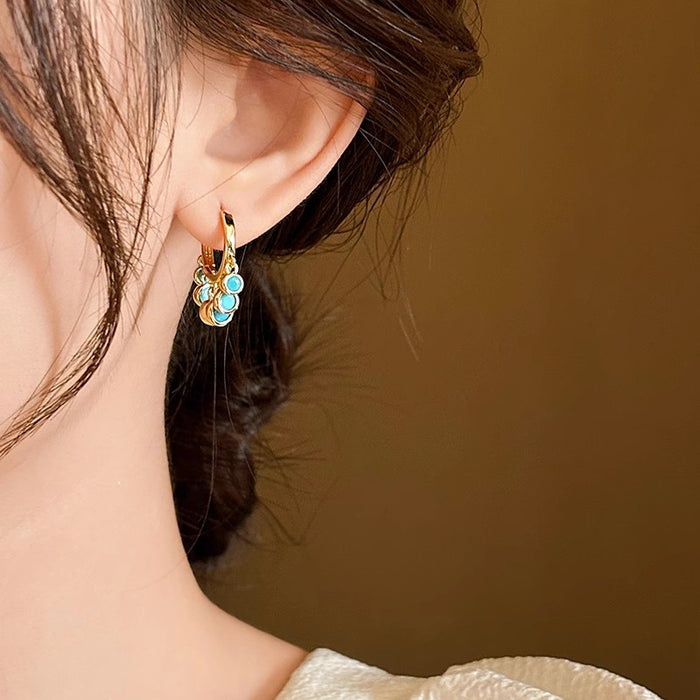 Wholesale Genuine gold electroplated artificial stone blue inlaid diamond tassel earrings with personalized earrings, simple, fashionable and versatile commuting earrings