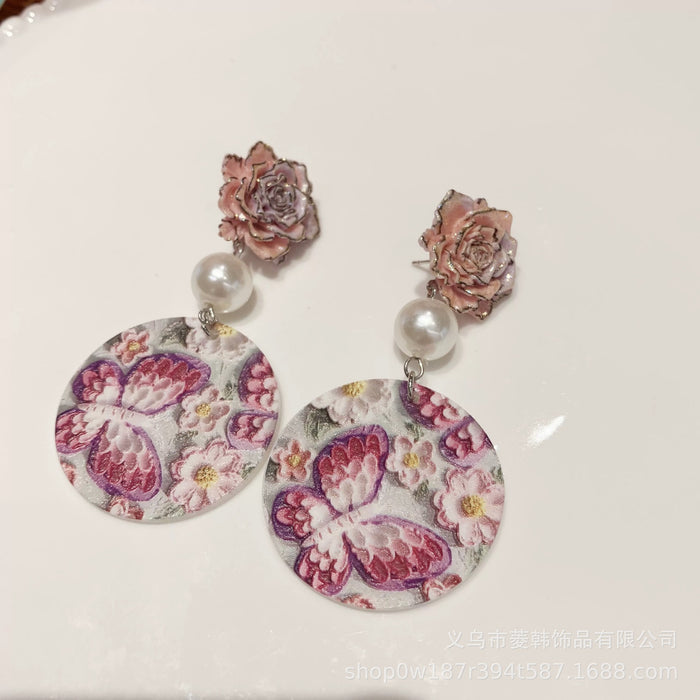 Wholesale Handmade niche design silver needle versatile pink butterfly earrings