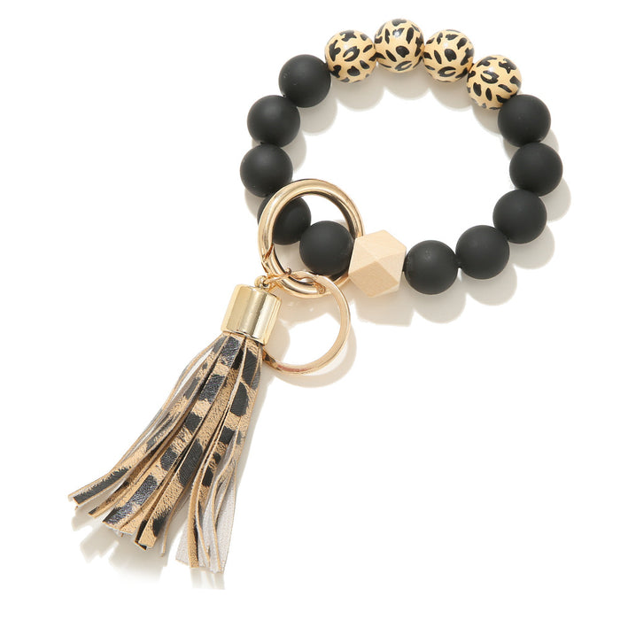 Wholesale Black Frosted Wooden Beads Tassel Pendant Bracelet Keychain JDC-KC-JinY009