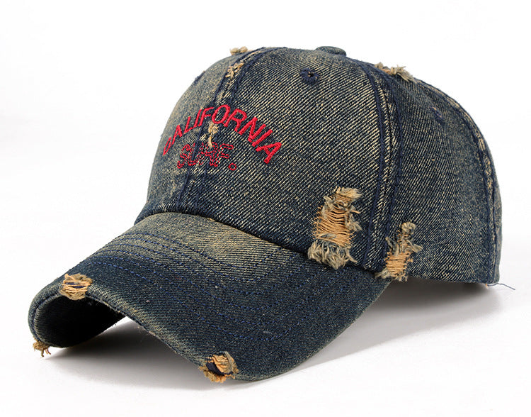 Wholesale Men's vintage distressed embroidered simple duckbill hat, women's outdoor casual denim hat