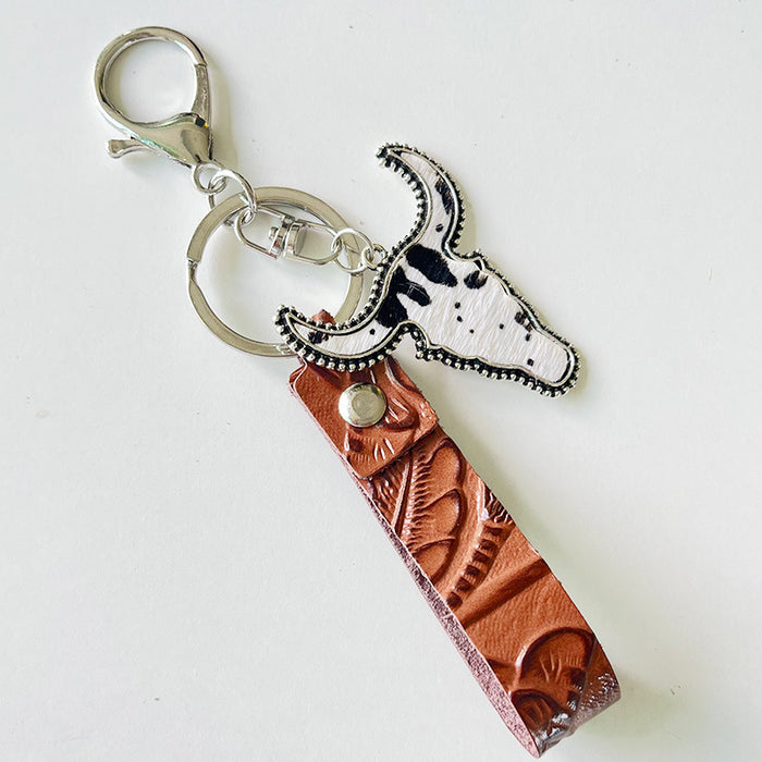 Wholesale 2pcs Western Style Brown Leather Keychain JDC-KC-HeYi019