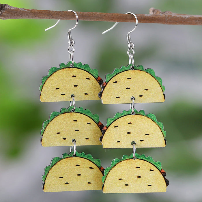Wholesale Mexican Five-Five-Section Color Tortilla Straw Hat Pinata Color Pot Triple Double Wooden Double-Sided Earrings Jewelry