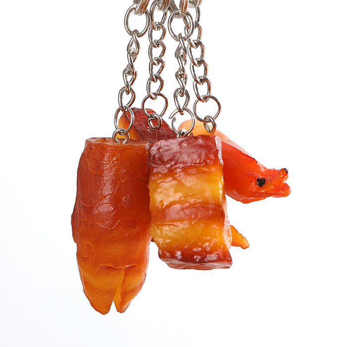Wholesale PVC Simulated Food Keychain Realistic Chicken Leg Wings Braised Pork Design Chic Bag Charm For Car Keys MOQ≥5