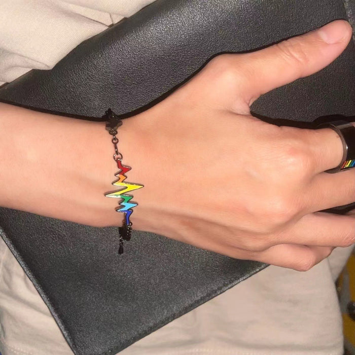 Wholesale " Full lattice heartbeat"  rainbow heart bracelet