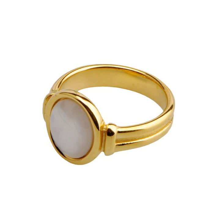 Wholesale Roman arc white shell fritillary oval ring titanium steel