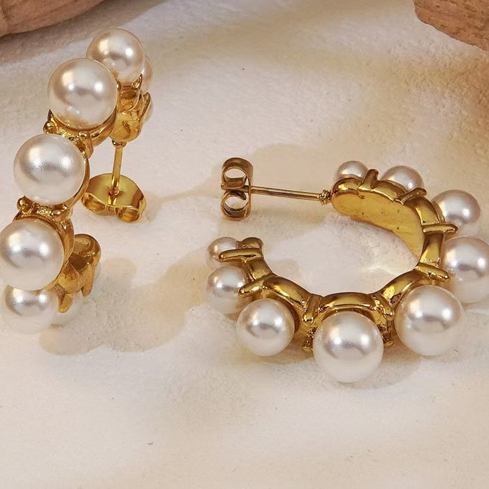 Wholesale Pearl Earrings C Type Earrings Stainless Steel Earrings