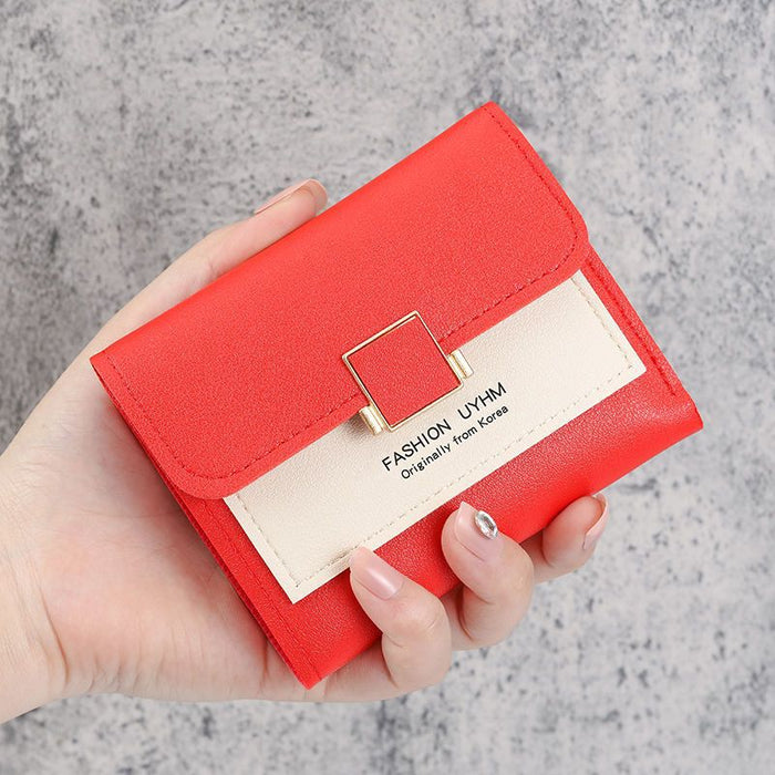 Wholesale Light Pink PU Folding Wallet Korean Style Solid Color Rivet Resale MOQ≥3