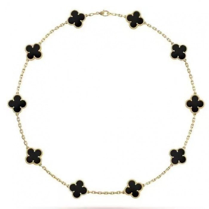 Wholesale Black agate ten flower necklace, double-sided clover collarbone chain