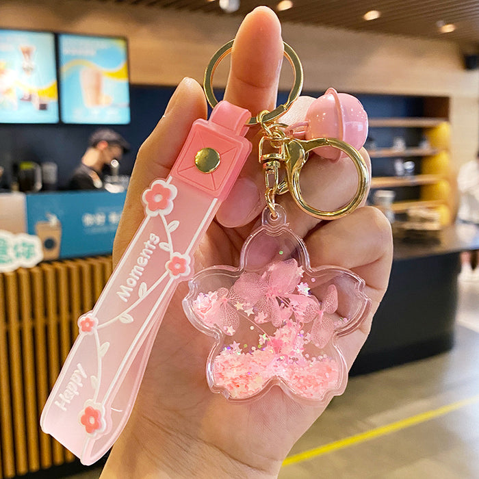 Wholesale Oil-flowing Quicksand Sakura Keychain