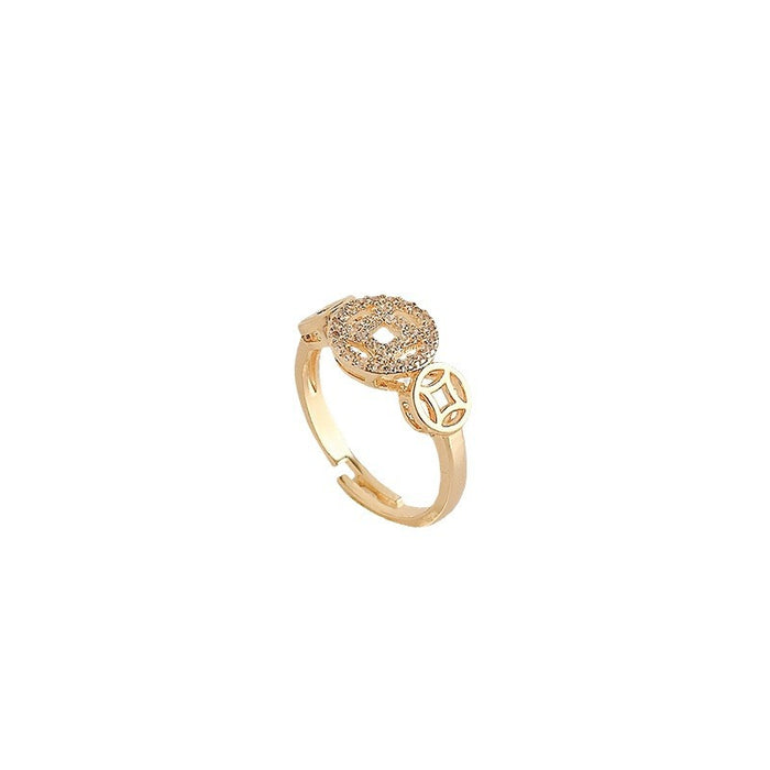 Wholesale Light luxury temperament, exquisite design, full diamond copper coin ring, female niche, personalized, fashionable and versatile ring