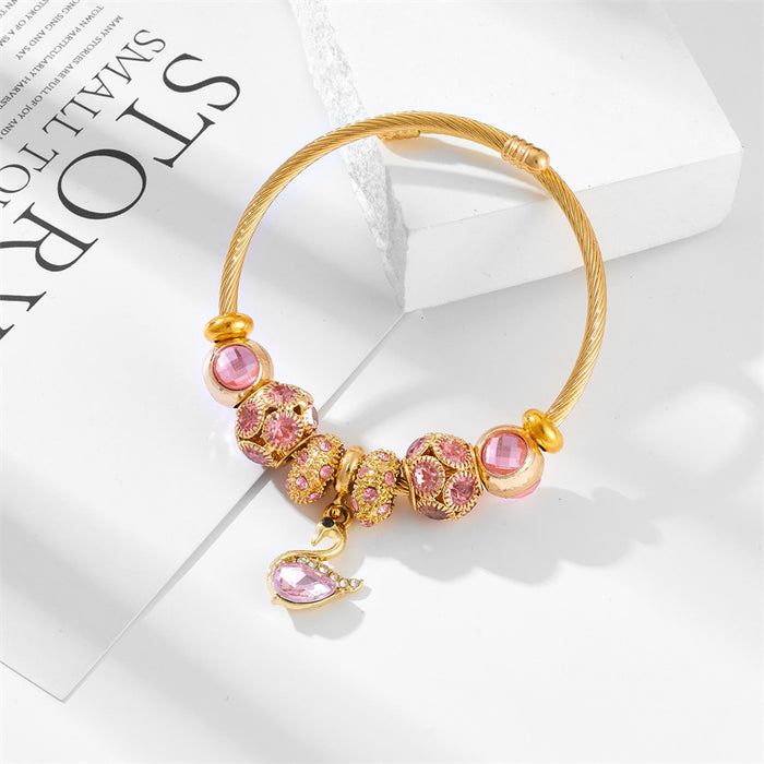 Wholesale Stainless steel butterfly bead bracelet with high-end feel and diamond inlaid pendant bracelet