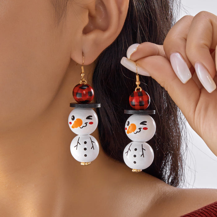 Wholesale Christmas wooden bead earrings cartoon  snowman earrings Christmas party all-match holiday earrings