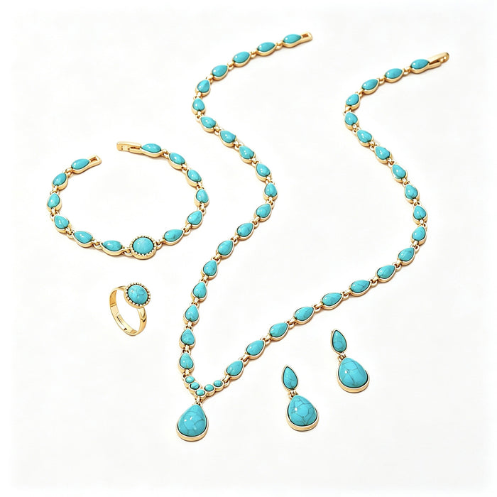 Wholesale Retro French Teardrop Imitation Turquoise Jewelry Set For Women Earrings Necklace Bracelet Party Wear Gift Trendy Accessory