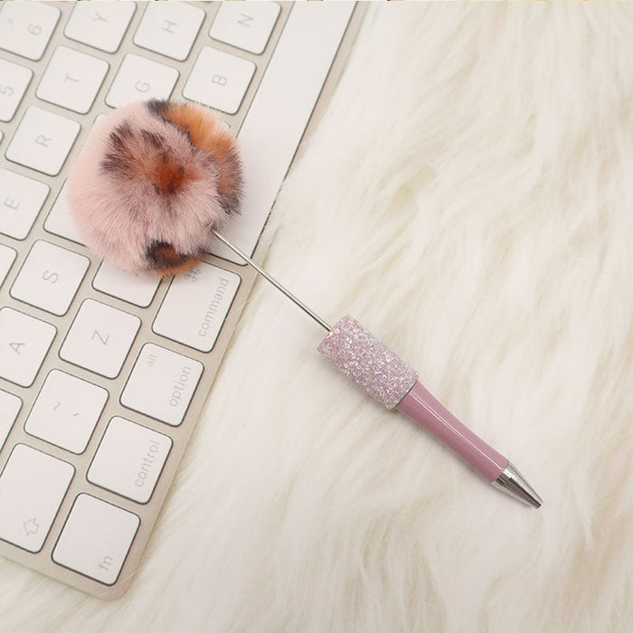 Wholesale Beadable Pens Sugar Rhinestone Leopard Print Pom Pom Pen Fluffy Pens JDC-PN-CY007