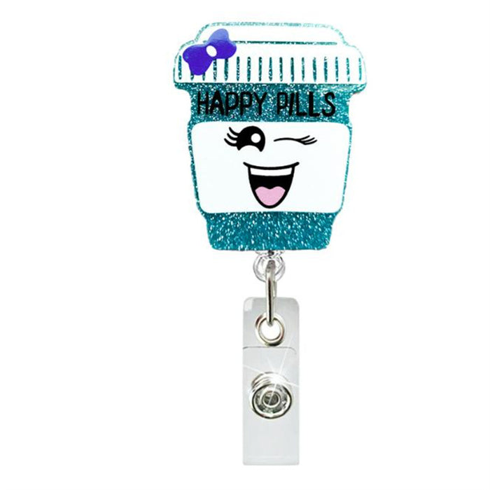 Wholesale Glitter Cup Smiley Face Nurses Day Acrylic Retractable Keychain JDC-KC-GuXi004