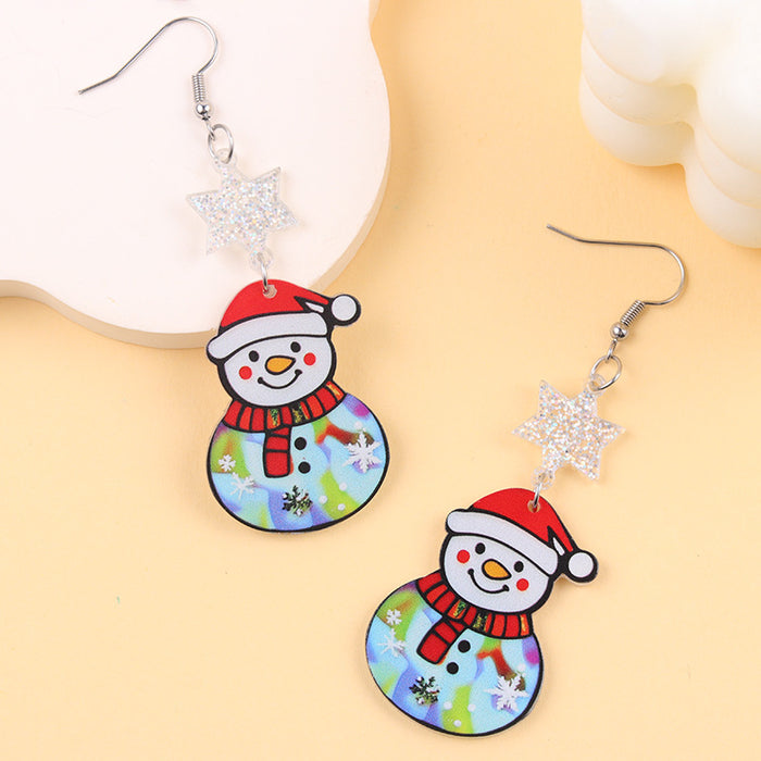 Wholesale Christmas Earrings Cartoon Contrasting Color Snowman Bell Acrylic Earrings Personalized Earrings Earrings
