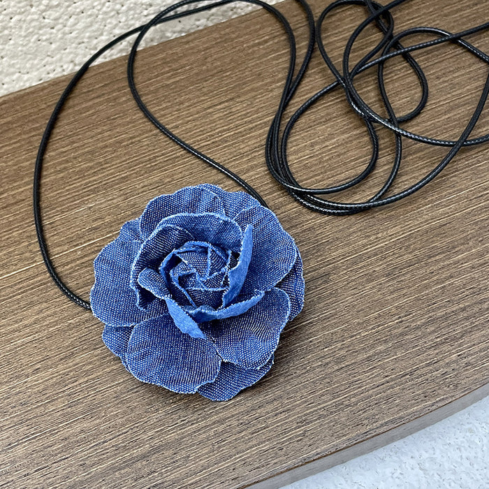 Wholesale Denim Cloth Blue Rose Lace Necklace JDC-NE-DieDie002