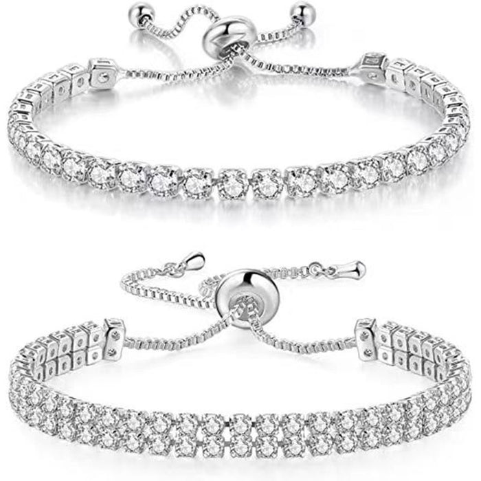 Wholesale Bracelet suit White Zircon Tennis Pull Bracelet Double Rows Diamond
