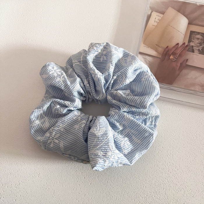 Wholesale Fresh blue striped embroidery floral lace lace hair loop hair tie hair accessory