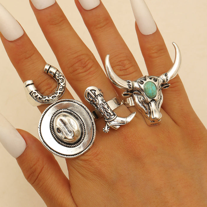 Wholesale Bohemian Ethnic Style Zinc Alloy Jewelry Set Cow Head Design Necklace and Bracelet