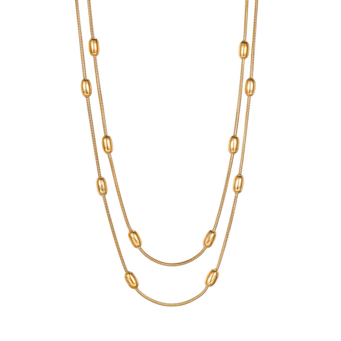 Wholesale 2pcs A luxurious double-layered gold bead snake bone necklace perfect for layering and exuding elegance