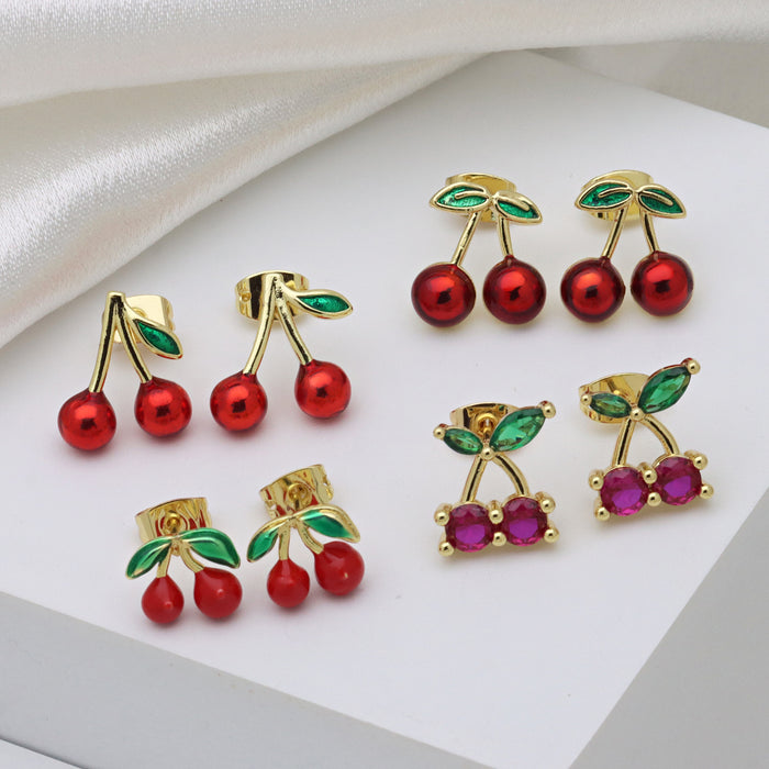 Wholesale Fruit style cherry color drop Shantou ear clip earrings female personality simple fashion earrings